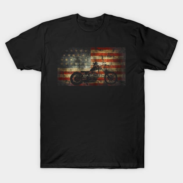 Motorcycle American Flag Patriotic Vintage July 4th T-Shirt by Jannysingle